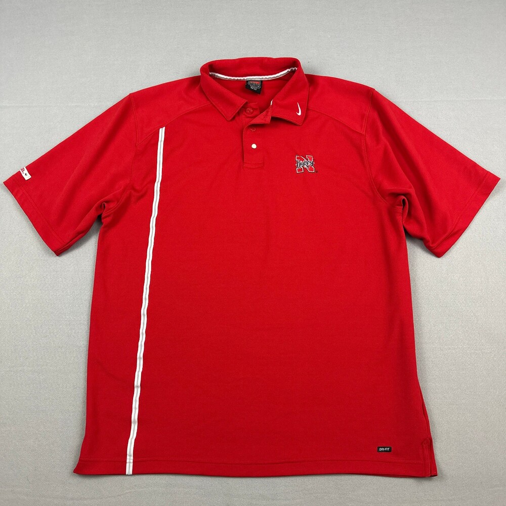 Vintage Nebraska Cornhuskers Polo Shirt Men Large Red Nike Team NCAA 90s L